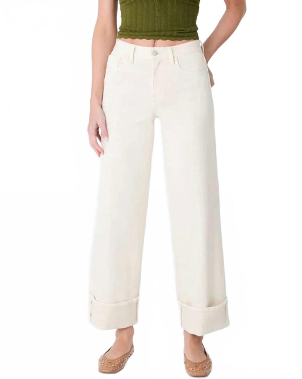 NEW LEVEL99 women's selvedge wide leg cuff jean in ecru